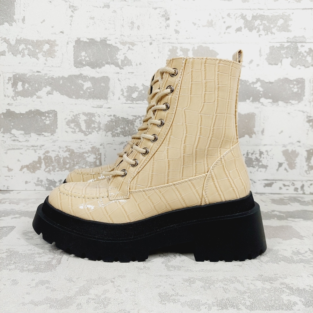 New Top Shop Kara Beige Lace-Up Chunky Platform Ankle Boots K632